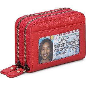 Portefeuille pour cartes de crédit pour femme (rouge), étui pour cartes de visite en cuir, portefeuille pour femme bloquant les RFID, portefeuille à fermeture éclair - Neuf
