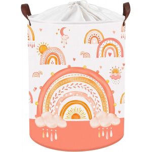 45L Grand Corbeilles à Linge Arc-en-ciel Boho pour Fille avec Poignée Paniers à Linge Sale Nuage Orange Repliable Vêtements Jouets avec Couvercle pour Salle de Bain - Neuf