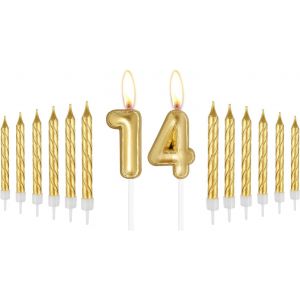 ERYI-Ensemble De Bougies Numérotées Dorées, 14 Bougies Dorées Pour Gâteau, Bougies Dorées « Happy Birthday », Bougies En Spirale, Décorations De Gâteau, Thème Doré Pour Garçons Et Filles, Décorati - Neuf