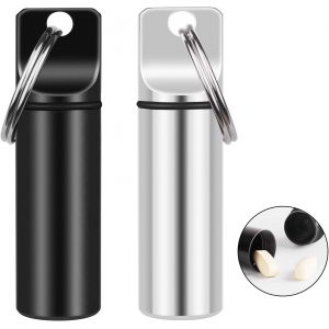 Pack De 2 Petite Boîte À Pilules De Poche En Alliage D'aluminium De Keychain Portable Mini Boîte À Pilules Pour Le Portefeuille, Imperméable À L'eau, Le Métal Pilule Titulaire, Adapté Pour Les - Neuf