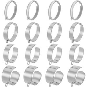 Kal-1 Bo&icirc;te De 16 Bagues En Acier Inoxydable Bagues R&eacute;glables En Vrac Ensemble De M&eacute;taux En Argent Bagues De Style Fran&ccedil;ais Accessoires Pour La Fabrication De Bijoux Fournitures De Bricolage Cad - Neuf