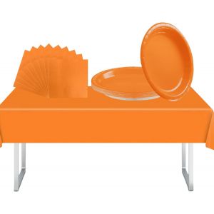 ERYI-Ensemble De Vaisselle De Fête Orange 37 Pièces Avec Nappes En Plastique Orange, Assiettes En Papier Et Serviettes De Table Pour Décorations De Fête Orange, Halloween, Thanksgiving, Noël, Fête - Neuf
