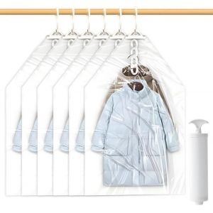 Lot de 6 sacs de Rangement sous Vide Suspendre pour vêtements,Housses de Rangement Sous Vide 110x70cm,Transparents et s Housse sous vide,pour Vêtements Costumes Robes Manteaux ou Vestes - Neuf