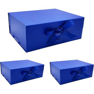 Grand Boîte Cadeau Blanc 33.5x27x12.5 cm, Boîte Cadeau Haut de Gamme avec Couvercle Magnétique et Ruban pour Emballage Cadeau de Vacances, Mariage, Anniversaire, Doublure à Carreaux - Neuf