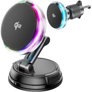 JGD-15W Qi2 Support Telephone Voiture pour Magsafe avec Ventilateur Refroidissement,&iquest;Charge Rapide et Refroidissement avec &eacute;clairage RGB&iquest;Chargeur Induction Voiture Magn&eacute;tique,pour iPhone 17 16 15 14 - Neuf