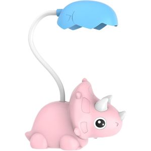 Kalanka-Led Lampe Bureau Enfant, Lampe De Table Avec Bras Flexible, Lampe Kawaii Rechargeable Triceratops Pour Gar&ccedil;ons, Lampe De Chevet Usb Pour La Lecture Et L'apprentissage (Rose) - Neuf