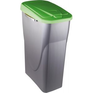 ERYI-- Poubelle De Tri Sélectif 25L En Plastique - Ouverture Facile Push - Cuve Gris Silver Avec Couvercle De Couleur Vert - Idéale Pour Cuisine, Cellier - Fabriquée En France - Neuf