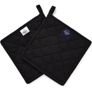 Eryi-Maniques En Coton Résistant À La Chaleur Avec Boucle De Suspension - Lot De 2 - Plein Noir - Coussin Chauffant Quotidien Matelassé Polyvalent Pour La Cuisine - 21 Cm - Neuf