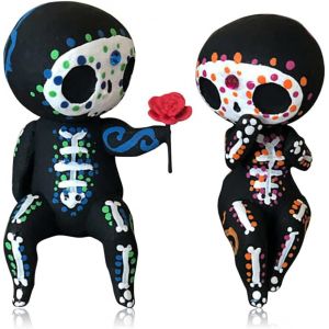 Lot de 2 statues de couple en résine représentant des crânes en sucre, décoration d'intérieur, figurine de mariage, pour la Saint-Valentin et Halloween - Neuf