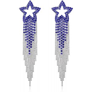 Kal-Boucles D'oreilles &Agrave; Pampilles Strass &Eacute;toile Cristal Scintillant Franges Gouttes Pendantes Lustre Boucles D'oreilles Clair Ton Argent - Neuf
