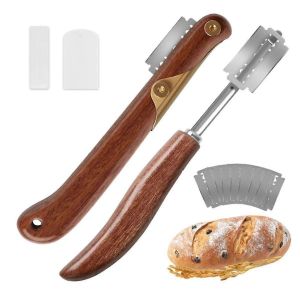 2pcs Pain Lame Outil Couteau Levain Outil De Marquage Avec 10 Lames Remplaçables Manche En Bois Lame Outil De Coupe - Neuf
