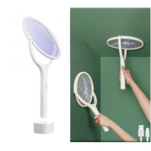 Raquette &eacute;lectrique anti-insectes &agrave; t&ecirc;te rotative rechargeable, tapette &agrave; mouches, lampe anti-moustiques anti-gu&ecirc;pes, attrape-mouches - Neuf