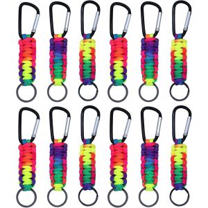 Kal-12 Pièces Paracorde Porte-Clés Avec Mousqueton, Mousqueton Tressé, Corde Tressée Détachable Pour Clés, Extérieur, Camping, Randonnée Pédestre - Neuf
