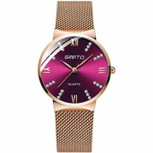 Montre À Quartz Pour Femme Avec Bracelet En Acier Maille Or Rose ¿ Style Décontracté Et Professionnel ¿ Gimto Gm616 - Neuf
