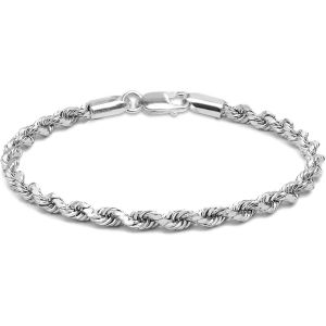 Bracelet Cha&icirc;ne Torsad&eacute;e Classique Avec Taille Diamant 4 Mm En Argent Sterling Italien 925 Pour Femmes Et Hommes,Fabriqu&eacute; En Italie (6,5,7,7,5,8,8,5 Pouces) - Neuf