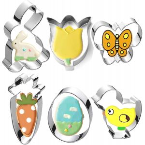P&acirc;ques Emporte Pi&egrave;ce Grand - Lapin, Carotte, Papillon, Oeuf, Poussin, Fleur En Cookie Cutters Acier Inoxydable - Neuf