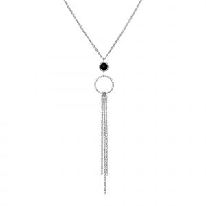 Collier Argent Chaines Pendantes Et Pierre Spinelle Noir - Neuf
