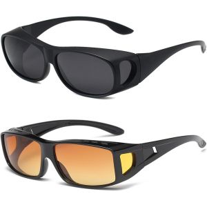 2pcs Jaune Conduite Nulunette, Lunette Conduite Nuit, Lunettes Conduite Polarisées,Lentilles Jaunes Pour La Nuit,Les Jours De Pluie Et De Brouillard, Lunettes Soleil Noires,Unisexe - Neuf