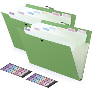 Trieur A4 8 Compartiments, 2 Pièces Classeur Conception de l'étiquette, Porte vue Bouton Rabattable Pour Protéger les Documents, Porte Document, Rangement Papier Administratif, Vert - Neuf