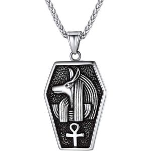 Eryi-Collier Avec Pendentif Oeil D'horus/Croix Égyptienne/Anubis/Serpent En Acier Inoxydable Bijoux Religieux Pour Homme Femme Pendentif Avec Chaîne Argent - Neuf