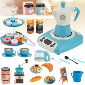 Service &Agrave; Th&eacute; Portatif Pour Enfants,Cafeti&egrave;re 41 Pi&egrave;ces Et Desserts Pour De 3,4,5,6,7,8,9 Ans,Cuisine Pour Enfants,Jeux De R&ocirc;le Pour Princesses,Filles Et Gar&ccedil;ons - Neuf