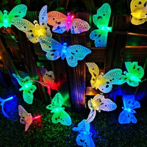 JGD-Guirlande lumineuse solaire en forme de papillon 12 LED - &Eacute;tanche - En fibre optique - Pour Jardin, Terrasse, Arbre, Cour D&eacute;coration de Ramadan, No&euml;l - Neuf