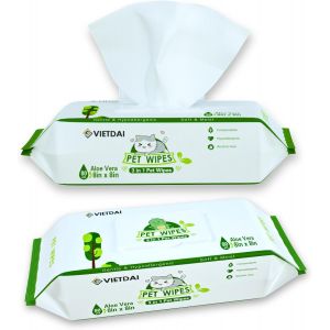 Jgd-Vietdai Lingette Chien Nettoyante Pour Chat Pattes Visage Corps Fesses Et Fourrure, Lingette Animaux Avec Aloe Vera Et Vitamine E -160 Pi&egrave;ce - Neuf