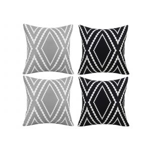 Ensemble De 4 Housses De Coussin Imperm&eacute;ables, Gris Et Noir, 45 X 45 Cm - Neuf