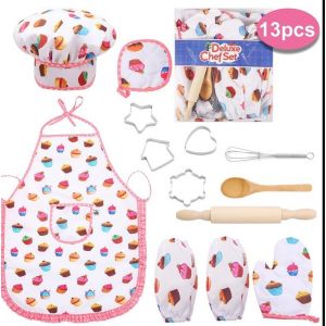 Compléter Les Enfants De Cuisson Et De Cuisson De 13 Pièces Comprend Les Filles En Tablier, Toque De Chef, Mitaine De Four Et Des Ustensiles Pour La Robe En Place. Le Chef D - Neuf