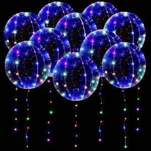 CAUC-Ballon Lumineux LED - 10 Paquets de Deco Mariage, 20 Pouces Helium pour Fete - Ballons Bobo pour Saint-Valentin, Noël, Anniversaire - Neuf