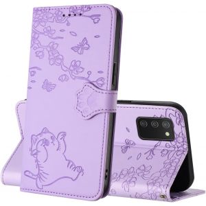 Aefj-Coque Pour Samsung Galaxy A03s, Premium Étui Housse En Cuir Portefeuille Rabat Etui Cuir, Magnétique Protection Emplacements Cartes Fonction De Support Housse Pour Samsung A03s (Violet) - Neuf