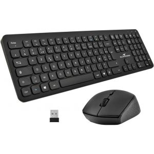 ERYI-- Pack Easy Slim Clavier Et Souris Sans Fil - Wireless 2,4 Ghz - Clics Silencieux - Design Ultra Slim - Ergonomique - Azerty (Black) - Neuf