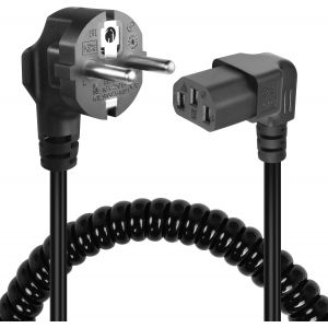 GUEB-Câble D'Alimentation Cee 7/7 Vers C13,Cable Alimentation Ecran Pc,3 Pin Ac Cordon Électrique Secteur Câble Spiralé Pour Moniteurs,Pc,Imprimante,Scanner (Down Angle C13) - Neuf