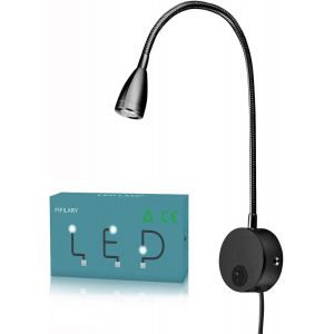 Lampe De Lecture,Lampe À Led Avec Col De Cygne En Aluminium Lampe Chevet Murale Pour Chambre Bureau Blanc Chaud,100-200Lm/3000K/3W/110-220V-Led,Angle D'Émission De Lumière:30 °,Longueur:28Cm (Noir) - Neuf