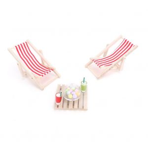Chaise De Plage Pliante Miniature En Bois Pour Maison De Poupee, Chaise Longue, Meubles De Poupee, Accessoires - Neuf