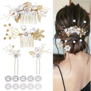 Kal-Lot De 4 Accessoires Pour Cheveux De Mariage, Épingles À Cheveux En Forme De Fleur, 10 Épingles À Cheveux En Spirale Avec Perles Pour Mariées, Demoiselles D'honneur, Femmes Et Filles (Blanc) - Neuf