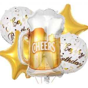 Beer Balloons, 5 Pieces Balloon Wine Bottle Birthday Men Giant Inflatable Balloon Bottle Wine Glasses Aluminium Helium Balloon Happy Birthday Decoration Woman - Neuf