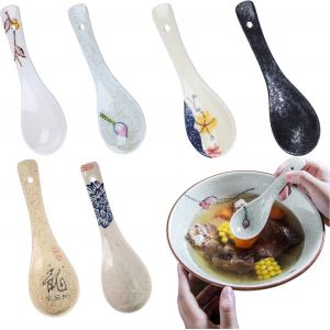 Lot De 6 Cuill&egrave;res &Agrave; Soupe Asiatiques En C&eacute;ramique-Cr&eacute;ative Cuill&egrave;re En Porcelaine Chinoise. - Neuf