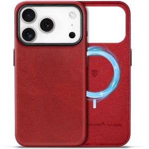 Housse Standard Cuir V&eacute;ritable Pour Iphone 17 Pro 6,3 Pouces 5g 2025, Coque Magn&eacute;tique &Eacute;tui [Chargement Sans Fil][Bouton M&eacute;tallique] Case Slim - Rouge R&eacute;tro - Neuf