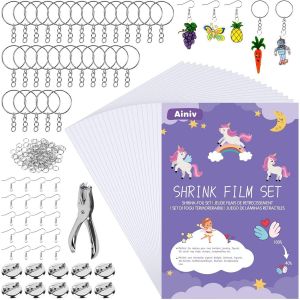 Mevronisshop-181 Pcs Feuille Plastique Fou, Plastique Magique Kit Comprend 20 Fou Transparent,Avec Perforateur, Boucle Ouverte, Anneau De Cl&eacute;, Broche Et Crochet D'oreille Pour Les Bricolages - Neuf