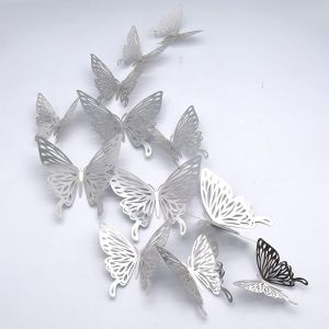 Stickers Muraux Papillon 3d, 24 Amovible Papillon Argent&eacute; Autocollants Muraux Papillon Sticker Combin&eacute;s Stickers Art Diy D&eacute;cor Papillon Pour La Maison,D&eacute;coration De Chambre(Argent) - Neuf