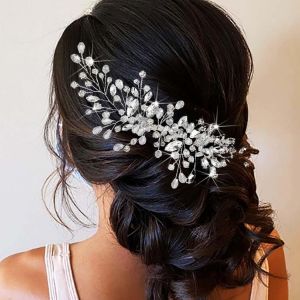Kal-Peigne À Cheveux De Mariage En Argent Pièce À Cheveux De Mariage En Strass Accessoires De Cheveux En Cristal Pour Femmes Et Filles - Neuf