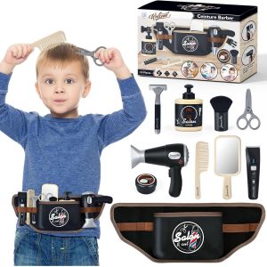 Mdy-Jeu De Coiffeur Pour Enfants, Kit De Salon De Mode De 10 Pièces Avec Ciseaux, Peigne, Tondeuse, Sèche-Cheveux, Brosse, Rasoir, Set De Coiffeur, Jeu De Rôle Pour Garçons De 3 Ans+, Cadeau Garçon - Neuf
