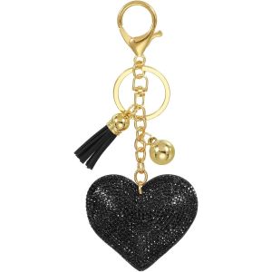 ERYI-Porte-Clés Strass, Porte-Clés En Forme De C?ur, Accessoires Porte-Clés Bling Pour Femmes, Porte-Clés Mignon À Franges Cristal, Charme Sac À Main Pour Clés, Noir - Neuf