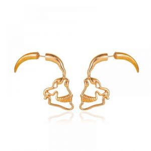 Boucles D'oreilles Punk D'halloween Pour Femmes (Dor&eacute;es), Boucles D'oreilles Pendantes Squelettes De Cr&acirc;ne Effrayant Pour Accessoires D'halloween - Neuf