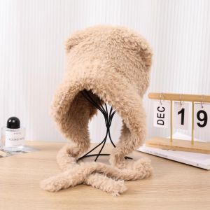 Chapeau Tricot&eacute; &Agrave; Oreilles De Ours Pour Femme Et Fille, Hiver Automne, Couleur Marron Fonc&eacute;, Grand Tour De T&ecirc;te 56-60 Cm, Chapeau Doux Et Chaud Avec Bord &Eacute;pais - Neuf
