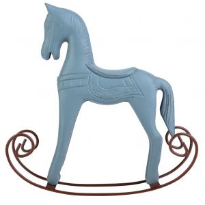 HJLIAN Cheval a bascule en bois fait main, sculpte et peint, jouet pour enfants, decoration de table (bleu clair) - Neuf