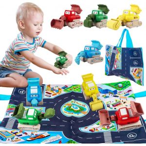 KAJGL-Jouet Voiture Bébé,Jouet Voiture À Remonter,Jouet Pelleteuse Enfant,Jouet Véhicule Chantier Avec Sac Transport,Pour Garçons Filles Tout Petits Cadeau Anniversaire Jouet - Neuf