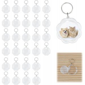 KAL-30 Pcs Porte Clé Photo En Fleur, Porte-Clefs Photos Transparents, Porte-Clé Vierge Pour Photos, Porte Clef Photo En Plastique Avec Anneau, Pour Cadeau Personnalisé Amis Famille, 5.5X5.5 Cm - Neuf