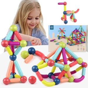 ERYI-42 Pièces Jeu De Construction Magnétique Enfant Montessori Bloc De Construction Magnétique Enfant 3Ans 4Ans 5Ans 6Ans 7Ans Jeux Aimanté Magnetix Jouet Petit Montessori Jouet Enfant - Neuf